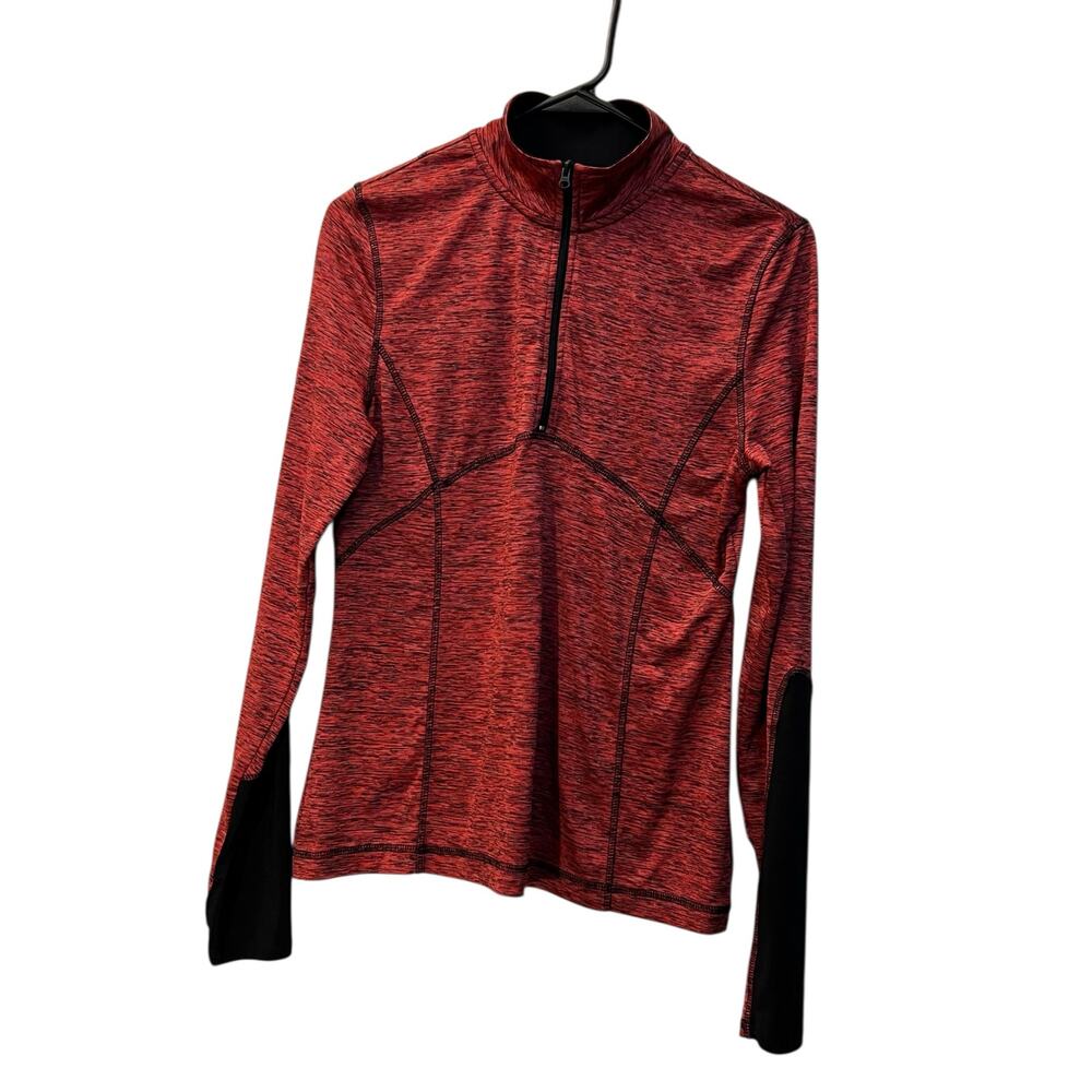 Be Inspired Womens Size XS 1/4 Zip Athletic Shirt Red Black Long Sleeve Stretch